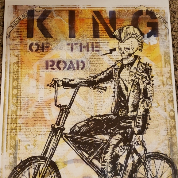 Too Fast King of the Road Skeleton Rider w Mohawk BMX 11"x17" Tattoo Art Print - Picture 2 of 8
